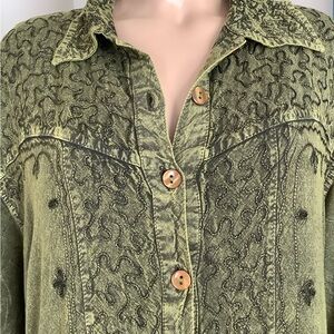 Vintage Ranjana Green Embroidered Viscose Dress Free Size